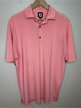 Footjoy Performance Golf Shirt Lisle Knit Orange Stripe EUC Medium